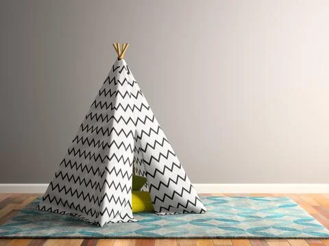 Part of Interior with wigwam 3D rendering Stock Illustration