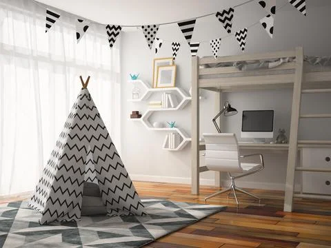 Part of Interior with wigwam 3D rendering Ilustração Stock