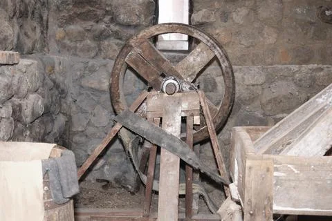 Part of the internal composition of the mill in the old days Stock Photos