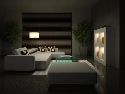 Part of the modern interior in evening Stock Illustration