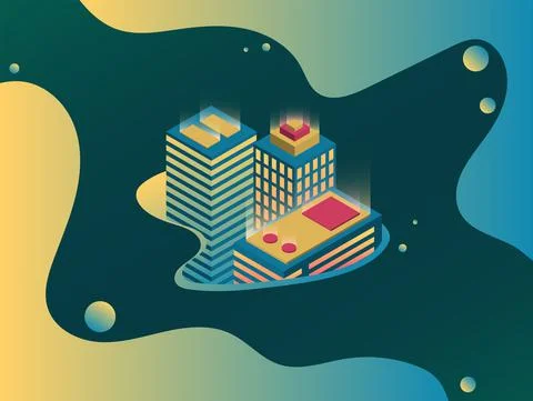 Part of the neon city in a rounded frame with gradient design elements イラスト素材