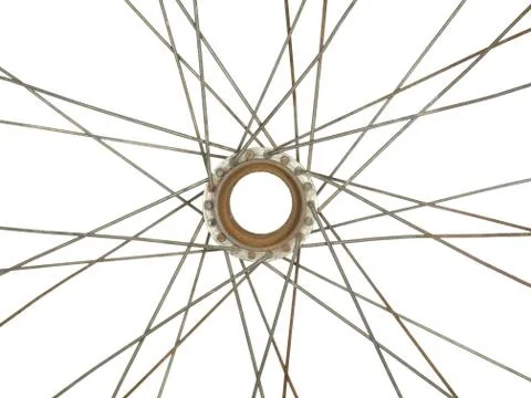 Part of an old bicycle wheel, isolated on white background. Stock Photos