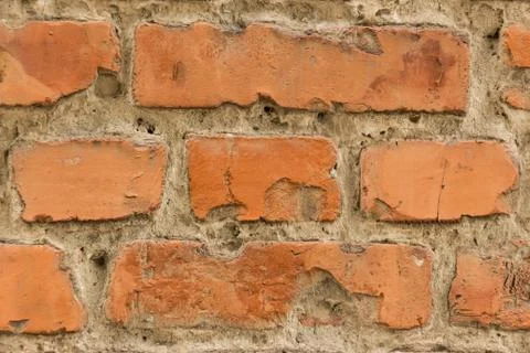 Part of the old wall of red brick. Texture close-up. Stock Photos