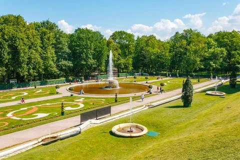 Part or element of territory of the Peterhof museum complex with architectural Stock Photos