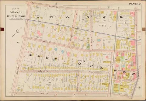 Part of Orange and East Orange. Double Page Plate No. 7 Map bounded by Oak... Stock Photos