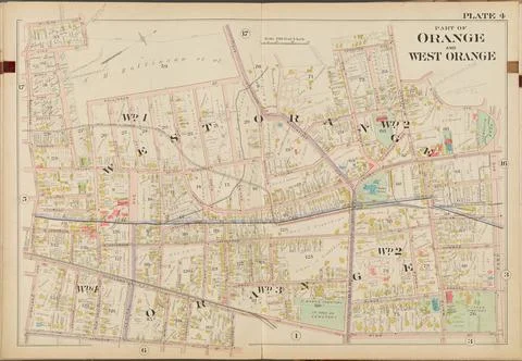 Part of Orange and West Orange. Double Page Plate No. 4 Map bounded by Lon... Stock Photos