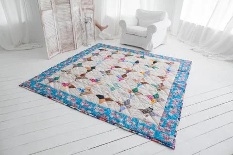 Part of patchwork quilt as background. Handmade Foto stock