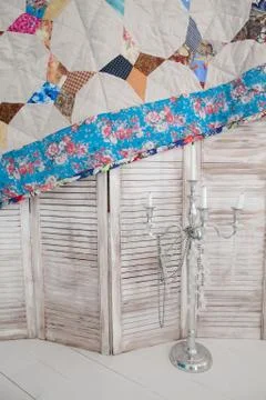 Part of patchwork quilt as background. Handmade Stock Photos