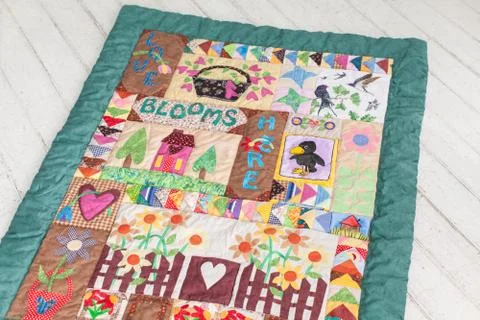 Part of patchwork quilt as background. Handmade Stock-Fotos