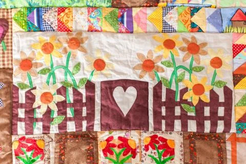 Part of patchwork quilt as background. Handmade Stock Photos