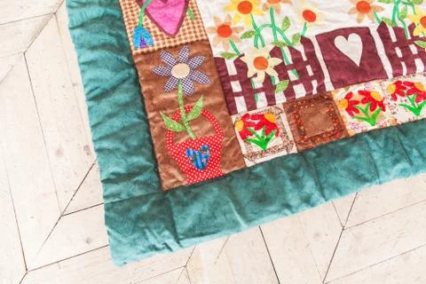 Part of patchwork quilt as background. Handmade Stock Photos