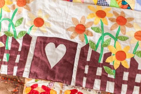 Part of patchwork quilt as background. Handmade Foto stock