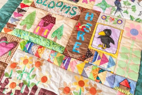 Part of patchwork quilt as background. Handmade Stock-Fotos