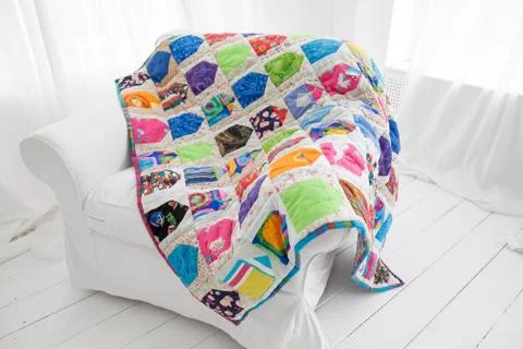 Part of patchwork quilt as background. Handmade Foto stock