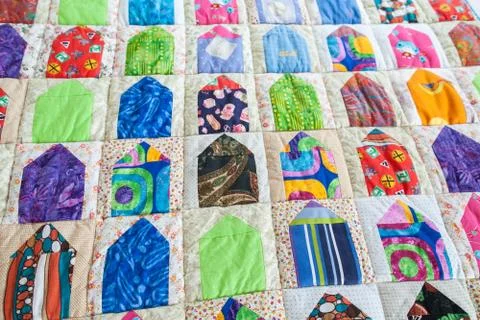 Part of patchwork quilt as background. Handmade Stock Photos