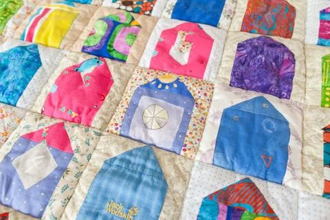 Part of patchwork quilt as background. Handmade Stock Photos
