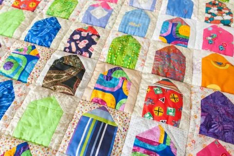 Part of patchwork quilt as background. Handmade Stock Photos