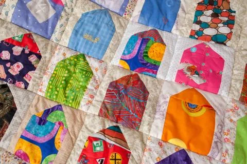 Part of patchwork quilt as background. Handmade Stock Photos