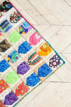 Part of patchwork quilt as background. Handmade Foto stock