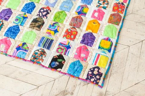 Part of patchwork quilt as background. Handmade Foto stock