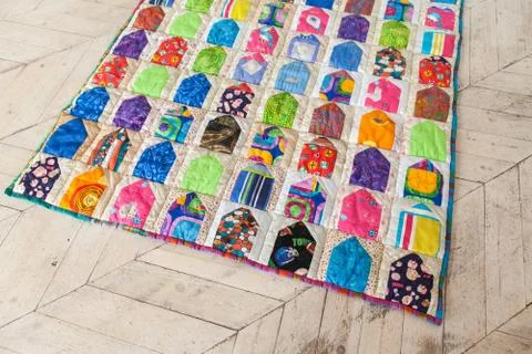 Part of patchwork quilt as background. Handmade Stock Photos