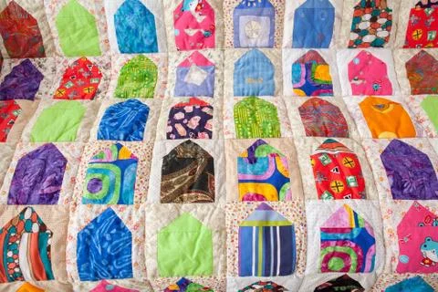 Part of patchwork quilt as background. Handmade Stock Photos