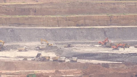 Part of a pit with big mining truck working Stock Footage 100315509