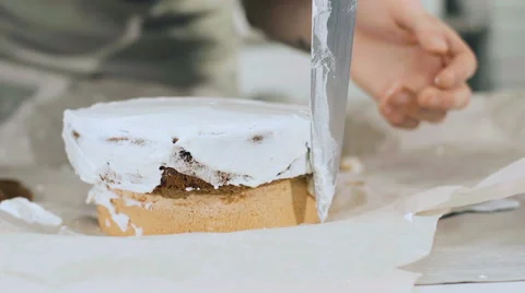 Part of the plaster cake with white cream Stock Footage 68721189