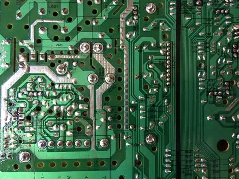 Part of a printed circuit board of a computer. Stock Photos
