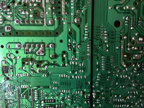 Part of a printed circuit board of a computer. Stock Photos