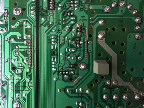 Part of a printed circuit board of a computer. Stock Photos