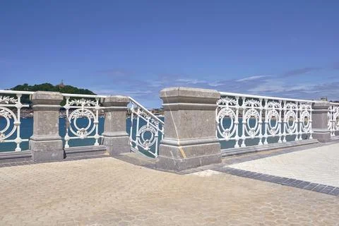 Part of the railing on La Concha beach in San Sebastian Stock Photos
