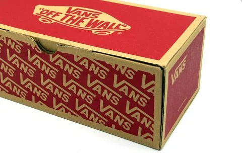 Part of a red Vans retail shoebox Stock Photos