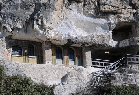 Part of rock monastery St. Dimitry of Bosarbovo Stock Photos