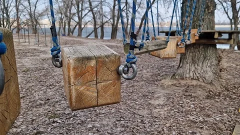 Part of a rope park, obstacle course, close-up Stock Footage 331098697