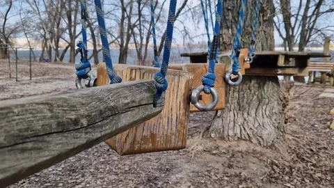Part of a rope park, obstacle course, close-up Stock Footage 331098698
