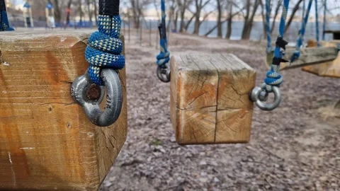 Part of a rope park, obstacle course, close-up Stock Footage 331098700