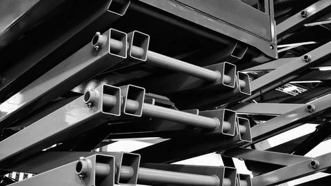 Part of a section of a lifting machine for repair or maintenance of buildings Stock Photos