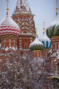 Part of St. Basil's Cathedral on Red Square in Moscow in winter Russia. The d Stock Photos