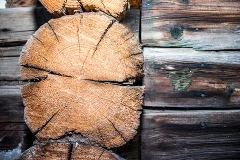 Part of the structure of timber and logs Stock Photos