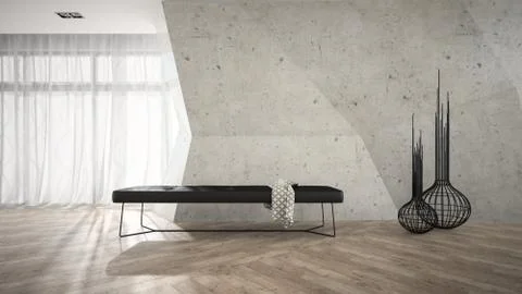 Part of stylish interior with black bench 3D rendering Stock Illustration