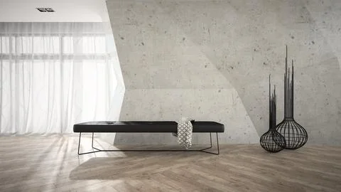 Part of stylish interior with black bench 3D rendering Stock Illustration