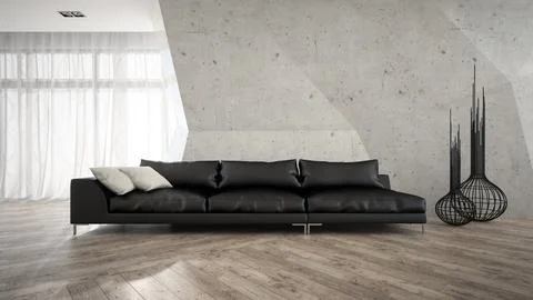 Part of stylish interior with black sofa 3D rendering イラスト素材