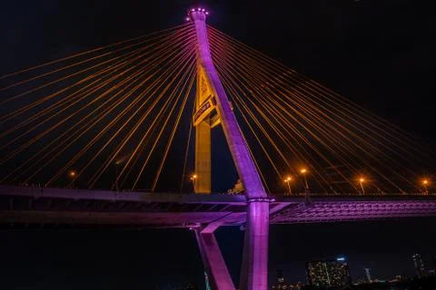 Part of suspension bridge, pattern of wire rope at suspension Bhumibol bridge Foto stock