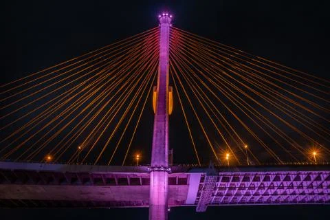 Part of suspension bridge, pattern of wire rope at suspension Bhumibol bridge Foto stock