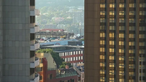 Part of Sydney Harbour bridge, between buildings Stock Footage 76462344