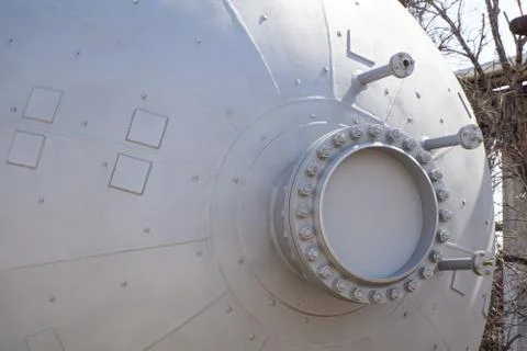 Part of the technological column at the refinery for the production of light  Stock Photos