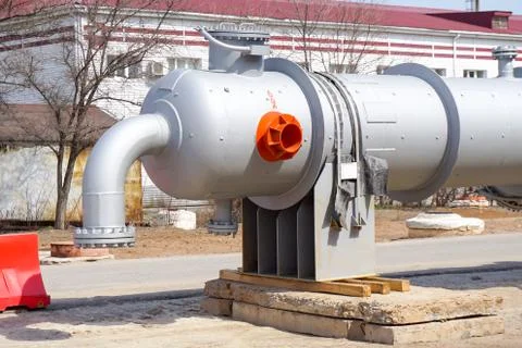 Part of the technological column at the refinery for the production of light  Stock Photos