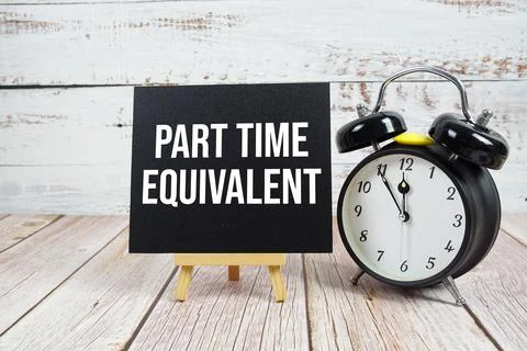 Part time Equivalent text with easel and alarm clock on wooden background Stock Photos