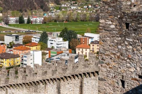 Part of The Torre Bianca (White tower) of the Castelgrande in Bellinzona, Swi Stock Photos